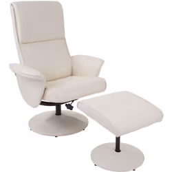 Fauteuil TV de relaxation pivotant avec tabouret en synthétique crème Ce fauteuil de salon se caractérise par sa structure st ...