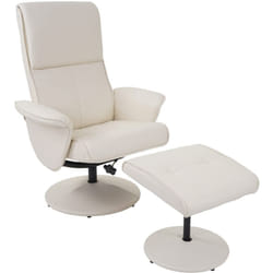 Décoshop26 - Fauteuil tv de relaxation pivotant avec tabouret rembourrage confortable et au dossier haut en synthétique crème 040003106
