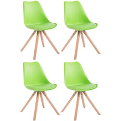 4 chaises de salle à manger style scandinave en synthétique et plastique vert pieds carré en bois clair CDS10367