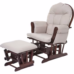 Fauteuil chaise à bascule rocking chair avec repose-pieds relaxation design rustique en bois de bouleau et tissu Les chaises  ...