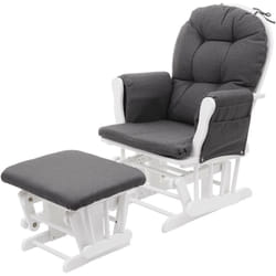 Fauteuil chaise à bascule rocking chair avec repose-pieds relaxation design rustique en bois de bouleau blanc et tissu gris foncé 040002929