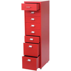 Décoshop26 - Caisson à tiroirs sur roulettes rangement bureau 8 tiroirs 110x28x41cm en acier rouge 040004356