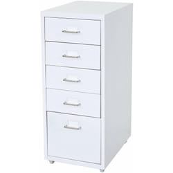Décoshop26 - Caisson à tiroirs meuble de rangement bureau sur roulettes 69x28x41cm 5 tiroirs acier blanc 040004353