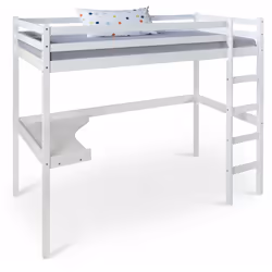 Lit mezzanine multifonctionnel pour enfant en bois blanc avec bureau & échelle 90 x 200 cm sommier à lattes inclus. Dormez, j ...