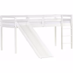 Lit mezzanine pour enfant avec sommier à lattes échelle et toboggan 90x200 cm en bois blanc matelas NON INCLUS Escalader, gli ...
