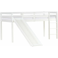 Lit mezzanine pour enfant avec sommier à lattes échelle et toboggan 90x200 cm en bois blanc LIT06233