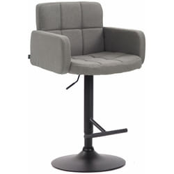 Tabouret de bar avec accoudoirs et dossier confortable en tissu gris pieds noir mat TDB10475