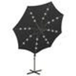 Parasol meuble de jardin deporte avec mat et lumieres led 300 cm noir