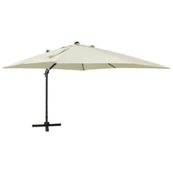 Parasol meuble de jardin deporte avec mat et lumieres led 300 cm sable