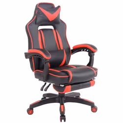 Chaise de bureau - Gaming - Noir et Rouge - Repose-pieds télescopique - Rembourrée - Réglable en hauteur