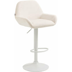 Tabouret de bar en velours rembourré crème base trompette métal blanc mat TDB10415