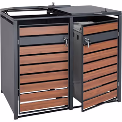 Abri de poubelle en métal anthracite aspect bois de cerisier brun foncé Pour deux poubelles d'une capacité de 80 à 240 litres ...