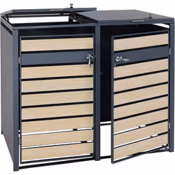Abri de poubelle en métal anthracite aspect bois d hêtre marron clair Pour deux poubelles d'une capacité de 80 à 240 litres R ...