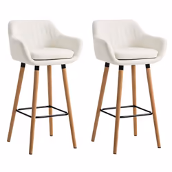 Tabourets de bar - Design Scandinave - Lot de 2 - Similicuir Blanc - Accoudoirs - Repose-pied