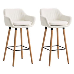 Tabourets de bar - Design Scandinave - Lot de 2 - Similicuir Blanc - Accoudoirs - Repose-pied