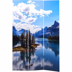 Paravent séparateur de pièce - Lac Montagne - 3 panneaux - 180x121cm - Pliable - Imprimé des deux côtés