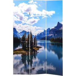 Paravent séparateur de pièce - Lac Montagne - 3 panneaux - 180x121cm - Pliable - Imprimé des deux côtés