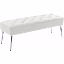 Banc banquette rembourré en synthétique blanc capitonné pieds argenté Support rembourré Pieds argentés évasés : Pieds métalli ...
