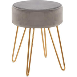 Tabouret en tissu velours gris pieds en métal doré 35x35x45 cm TABO09077
