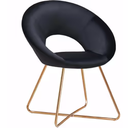 Fauteuil chaise lounge en tissu noir avec pieds en métal doré Assise en tissu velours Structure métallique doré Dossier décou ...