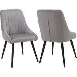 Chaises de salle à manger - Vintage - Lot de 2 - Tissu velours gris - Pieds en métal noir - Accoudoirs
