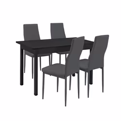 Table a manger de cuisine salle a manger 120 cm noir avec 4 chaises rembourrees gris