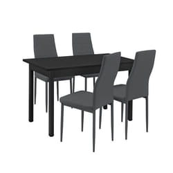 Table a manger de cuisine salle a manger 120 cm noir avec 4 chaises rembourrees gris