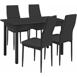 Table à manger de cuisine salle à manger 120 cm avec 4 chaises noir rembourrées