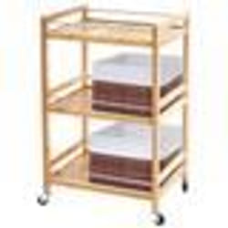 Chariot à roulettes polyvalent - Décoshop26 - 3 niveaux - 2 paniers en bambou - Écologique - Multicolore