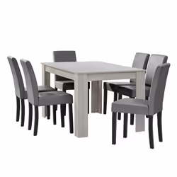 Table de salle à manger - Non spécifié - 140 cm - 6 chaises - Rectangulaire - Blanc et gris