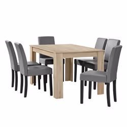 Table salon salle a manger avec 6 chaises rembourre 140 beige gris
