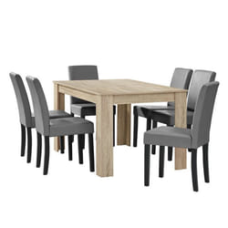 Table salon salle a manger avec 6 chaises rembourre 140 beige gris