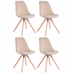 Chaises de salle à manger - Scandinave - Velours crème - Lot de 4 - Pieds en bois clair - Confort rembourré