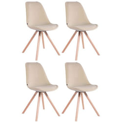 Chaises de salle à manger - Scandinave - Velours crème - Lot de 4 - Pieds en bois clair - Confort rembourré