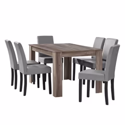 Table a manger 140 cm avec 6 chaises rembourre gris