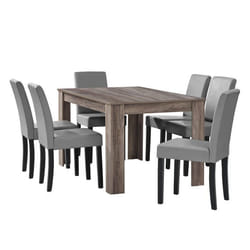 Table a manger 140 cm avec 6 chaises rembourre gris