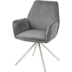 Chaise fauteuil rembourré salon bureau avec accoudoirs rotation 90° en velours gris pieds acier FAL04038