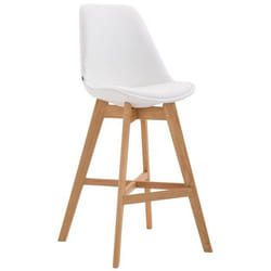 Tabouret de bar - Design Scandinave - Similicuir Blanc - Hauteur 112 cm - Bois de Chêne - Rembourré