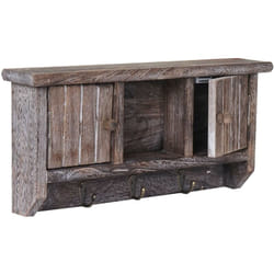 Décoshop26 - Porte-clés meuble d'entrée mural avec portes et étagère en bois massif marron vieilli 040002454