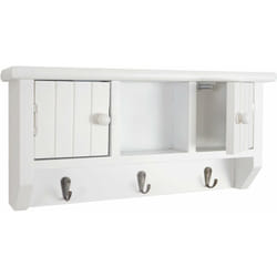 Décoshop26 - Porte-clés meuble d'entrée mural avec portes et étagère en bois massif blanc 040003586