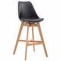 Tabouret de bar - Scandinave - Noir - Repose-pieds en bois - Assise en plastique - Design moderne