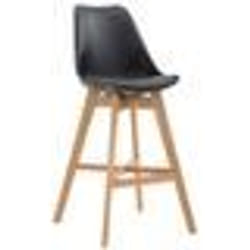 Tabouret de bar - Scandinave - Noir - Repose-pieds en bois - Assise en plastique - Design moderne