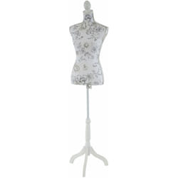 Décoshop26 - Buste de couture féminin sur pieds hauteur régable mannequin femme déco vitrine fibre de verre blanc avec des fleurs 040004285