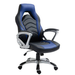 Fauteuil gamer - Similicuir noir et bleu - Chaise gaming console bureau sur roulettes