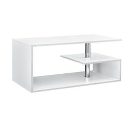 Table basse de salon avec etagere rangement en MDF 90 cm blanc