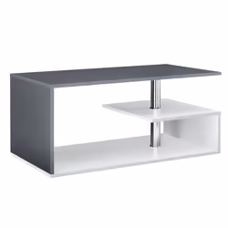 Table basse de salon avec etagere rangement en MDF 90 cm blanc et gris fonce