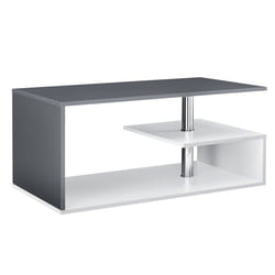 Table basse de salon avec etagere rangement en MDF 90 cm blanc et gris fonce