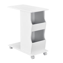 Table basse table de salon table d appoint avec roues et avec porte journaux MDF laque plastique blanc 53 x 30 x 63 cm