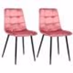 Lot de 2 chaises de salle à manger en velours rose pieds metal noir mat style moderne