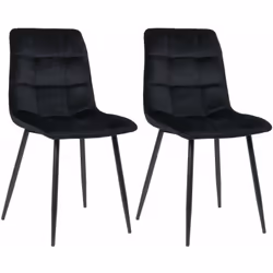 Lot de 2 chaises de salle à manger en velours noir pieds métal noir mat style moderne Confort, robustesse et design. Généreus ...